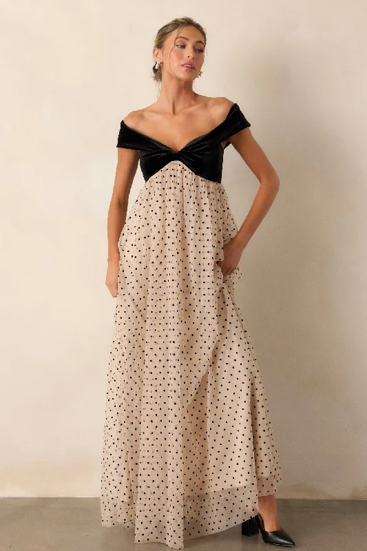 Thank You & Goodbye Light Beige Polka Dot Maxi Dress Stylish V-Neck Maxi Dress