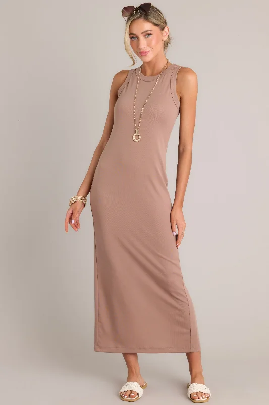 Tranquil Waters Mocha Maxi Dress Fashionable Open-Back Maxi Dress