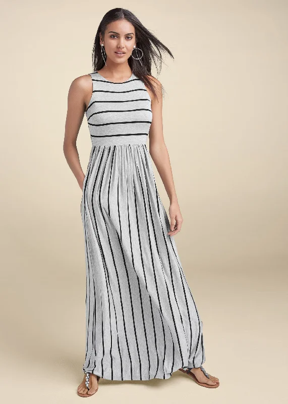 Casual Maxi Dress - Heather Grey & Black Chic Off-Shoulder Maxi Dress