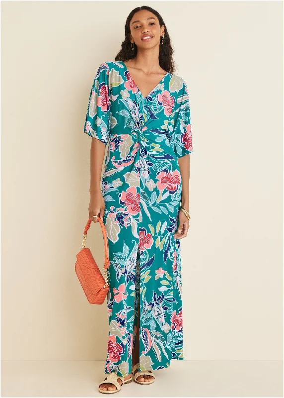 Twist Front Maxi Dress - Paradise Floral Fashionable Chiffon Maxi Dress