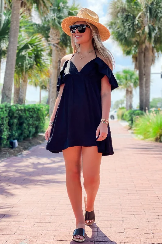 Let's Celebrate Ruffle Mini Dress - Black Fashionable A-Line Mini Dress