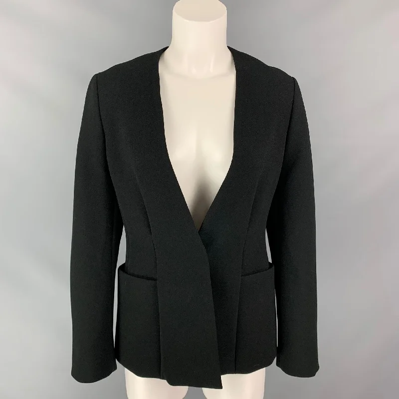 3.1 PHILLIP LIM Size 6 Black Triacetate Blend Jacket Boat Neck Shawl Collar Notched Collar