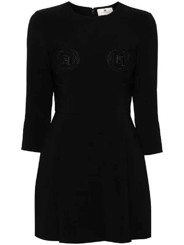 logo-embroidered crepe mini dress Cozy Long Sleeve Mini Dress