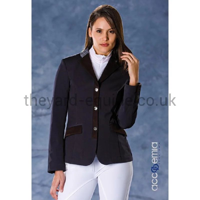 Accademia Italiana Women's Competition Jacket - Navy with Brown Detail Stand-Up Collar Roll-Neck Collar Turtle Neck