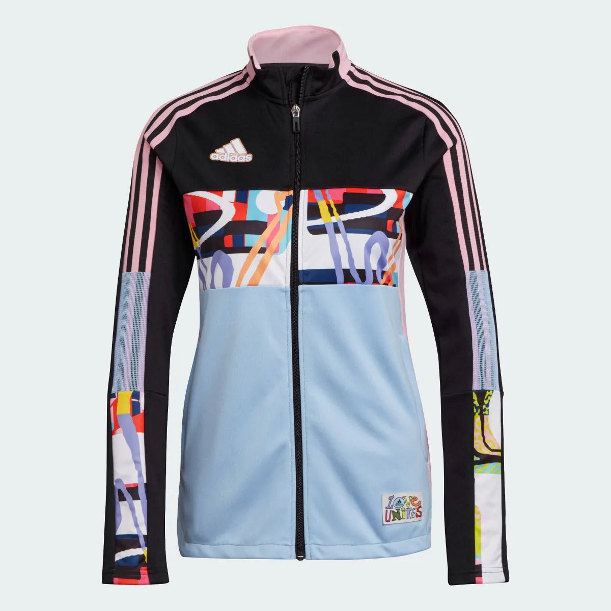 Adidas Love Unites Women Tiro Track Jacket - Black-Pink-Light Blue Chenille Fabric Brocade Fabric Lace Fabric