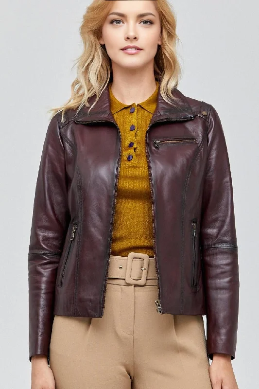 Aria Brown Slim Fit Leather Jacket For Women Oversized Jacket Tailored Jacket Straight Jacket