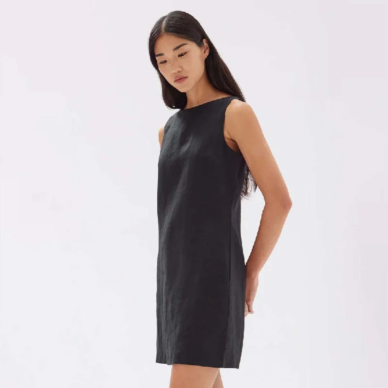 NADINE LINEN MINI DRESS | BLACK Fashionable Mini Dress with Pockets