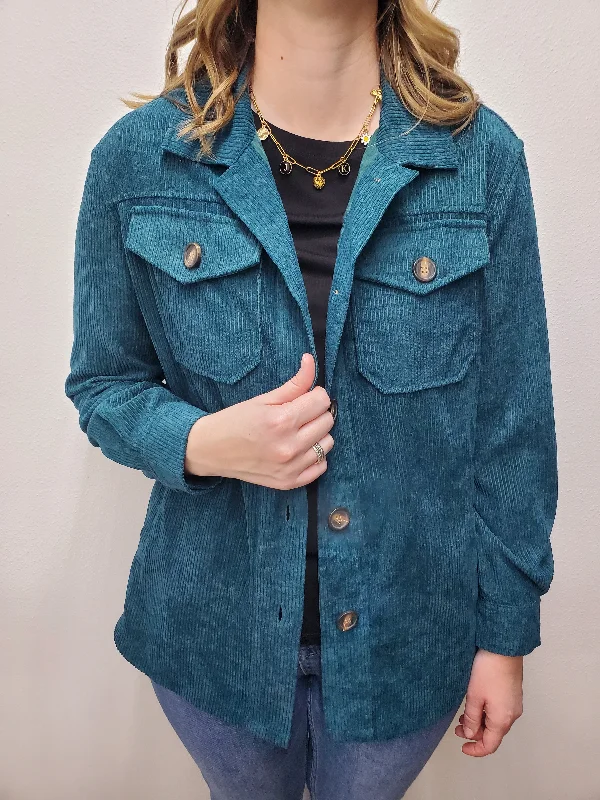 AUTUMN HUES CORDUROY JACKET - TEAL Knit Jacket Woven Jacket Fleece Jacket