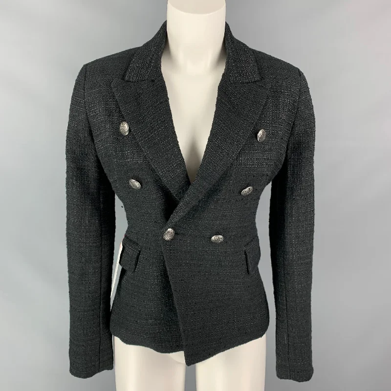 BARDOT Size XS Black Boucle Textured  Cotton Blend Peak Lapel Jacket Mesh Jacket Canvas Jacket Denim Jacket