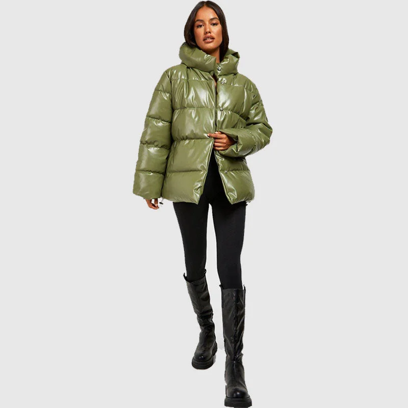 Best Winter Bubble Oversized Faux Leather Puffer Jacket For Sale Tailored Jacket Straight Jacket A-Line Jacket