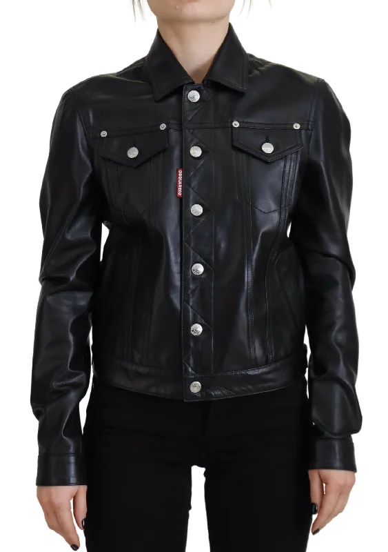 Black Leather Collared Long Sleeves Jacket Striped Jacket Polka Dot Jacket Floral Jacket