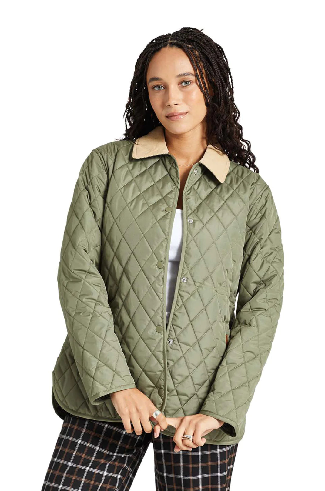 BRIXTON Women's Cass Jacket Olive Surplus Hoodie Zip-Up Jacket Button-Up Jacket