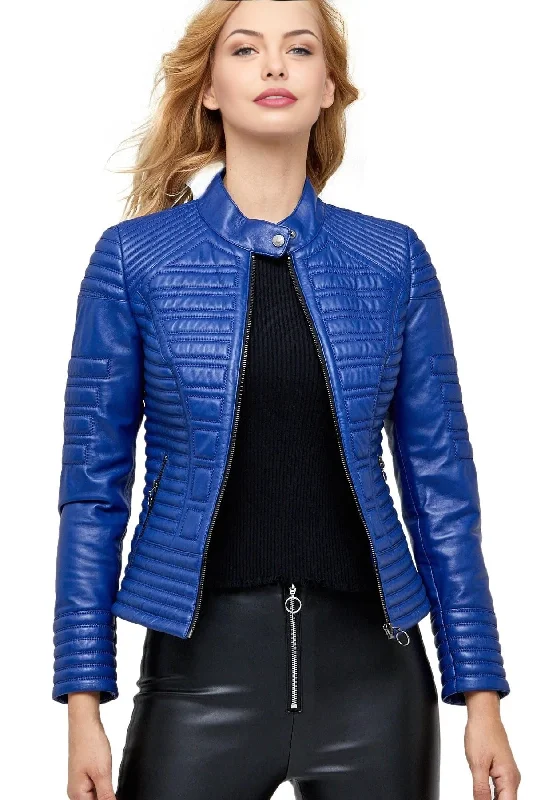 Charlotte Blue Biker Stylish Leather Jacket For Women Rayon Fabric Velvet Fabric Corduroy Fabric