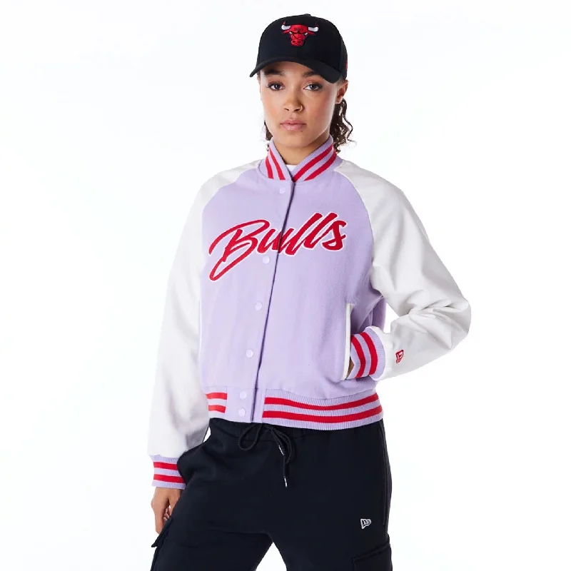 Chicago Bulls Womens NBA Pastel Purple Varsity Jacket Mesh Jacket Canvas Jacket Denim Jacket