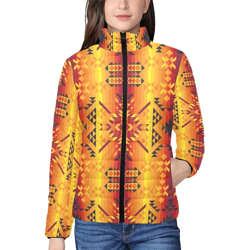 Desert Geo Yellow Red Women's Stand Collar Padded Jacket Fleece Jacket Down Jacket Parka