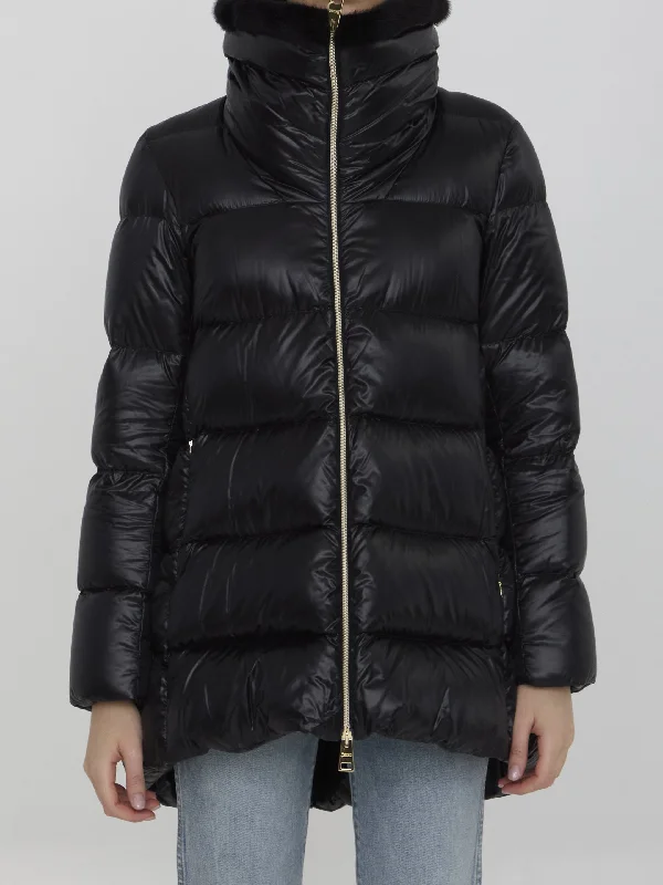 Down Jacket In Nylon And Eco-fur Knit Jacket Woven Jacket Fleece Jacket