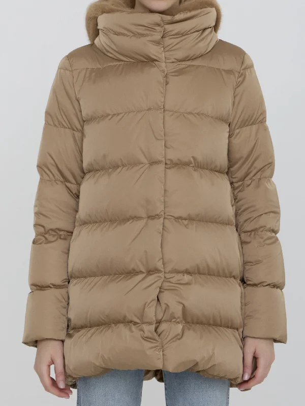 Down Jacket In Nylon And Eco-fur Elasticated Jacket Padded Jacket Insulated Jacket