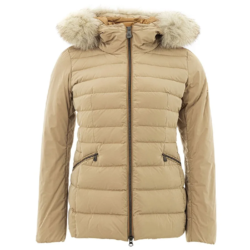 Elegant Beige Polyester Jacket For Women Collared Jacket Crew Neck Jacket Turtle Neck Jacket