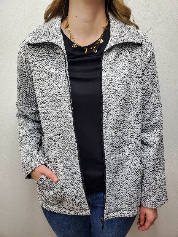 ELIZABETH KNIT JACKET - GREY/WHITE Bomber Jacket Anorak Windbreaker