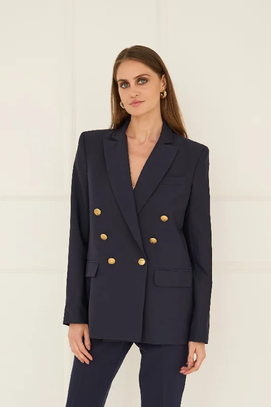 Double-breasted Jacket Navy Blue Zippered Jacket Buttoned Jacket Snapped Jacket