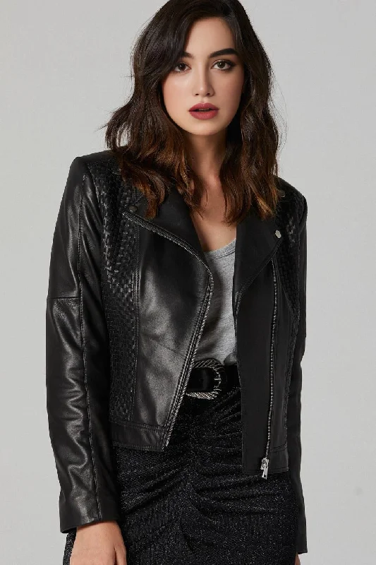 Evelyn Black Slim Fit Leather Jacket For Women Cotton Jacket Linen Jacket Terry Jacket