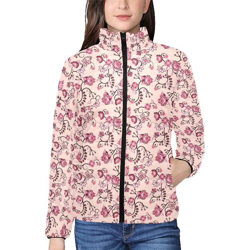 Floral Amour Women's Stand Collar Padded Jacket Cotton Fabric Linen Fabric Terry Fabric