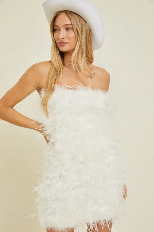 Forever And Ever White Feather Mini Dress Fashionable Pleated Mini Dress