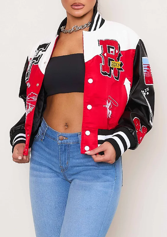 GET LUCKY VARSITY JACKET Snapped Jacket Toggled Jacket Drawstring Jacket