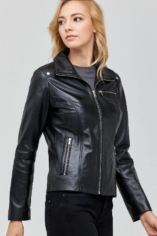 Jane Motor Bike Black Leather Jacket For Women Faux Fur Jacket Real Fur Jacket Shearling Jacket