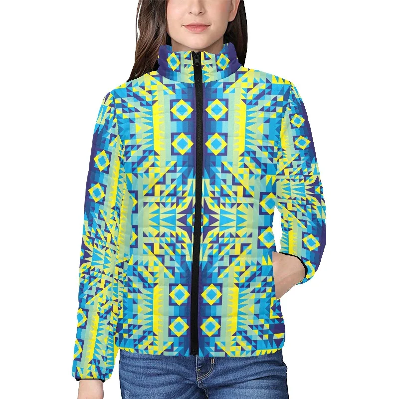 Kaleidoscope Jaune Bleu Women's Stand Collar Padded Jacket Knit Fabric Woven Fabric Fleece Fabric