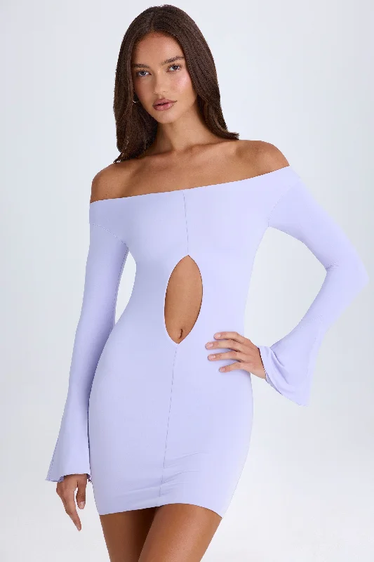 Off-Shoulder Cut-Out Mini Dress in Soft Lilac Cozy Cowl Neck Mini Dress