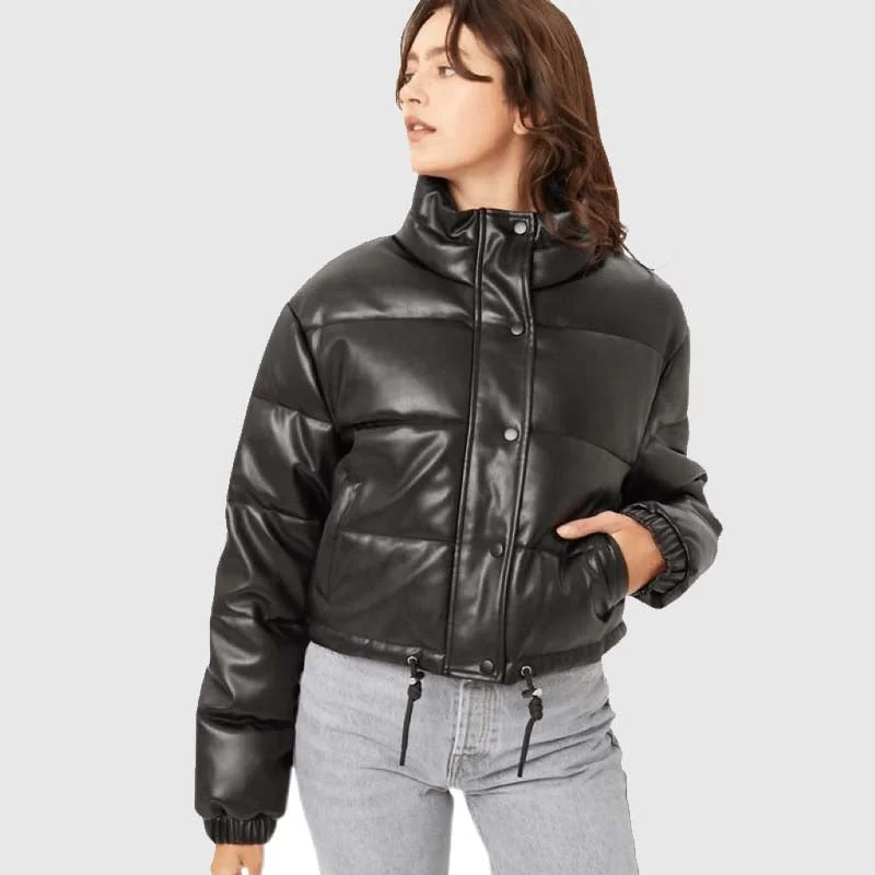 New Style So Fetch Bubble High Quality Faux Leather Puffer Jackets Elasticated Jacket Padded Jacket Insulated Jacket