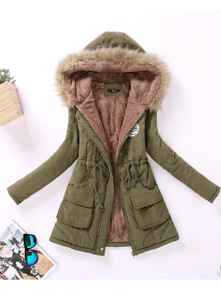 new winter military coats women cotton wadded hooded jacket medium-long casual parka thickness  XXXL Hooded Jacket Caped Jacket Shawl Collar Jacket