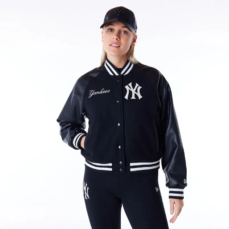 New York Yankees Womens MLB Black Varsity Jacket Plaid Jacket Tartan Jacket Houndstooth Jacket