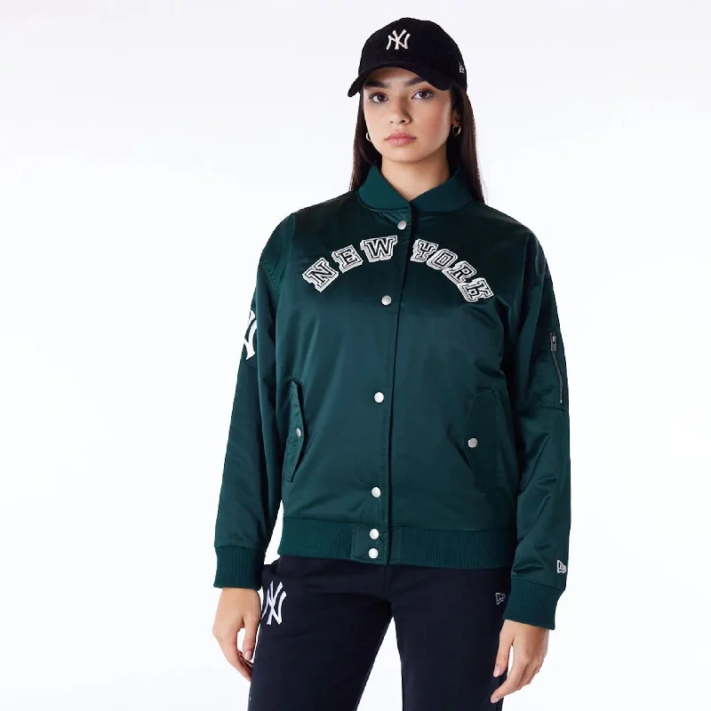 New York Yankees Womens MLB Dark Green Bomber Jacket Herringbone Jacket Houndstooth Jacket Plaid Jacket