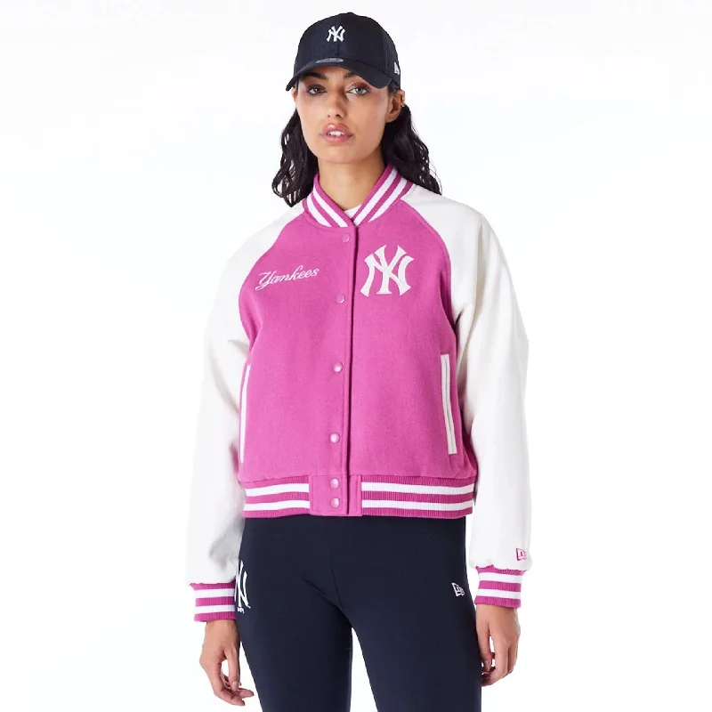 New York Yankees Womens MLB Purple Varsity Jacket Embroidered Jacket Appliqued Jacket Beaded Jacket