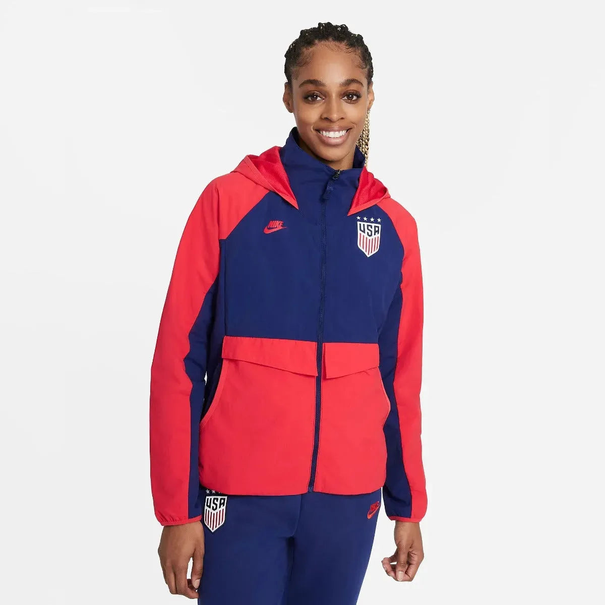 Nike 2021-22 USA Women AWF Lite Jacket - Navy-Red A-Line Jacket Boat Neck Shawl Collar