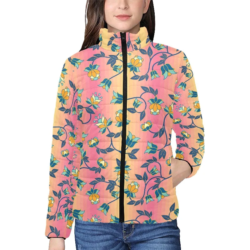 Orange Days Women's Stand Collar Padded Jacket Print Jacket Jacquard Jacket Patchwork Jacket