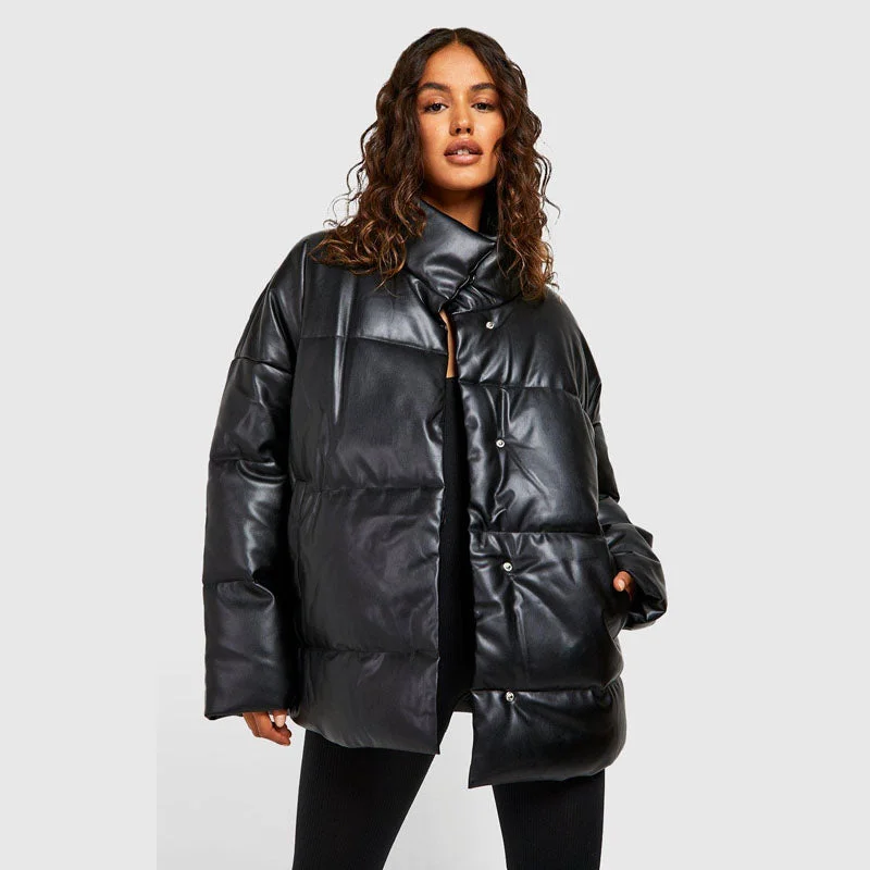 Purchase Best Bubble Faux Leather Oversized Puffer Jacket For Sale Fleece Jacket Down Jacket Feather Jacket