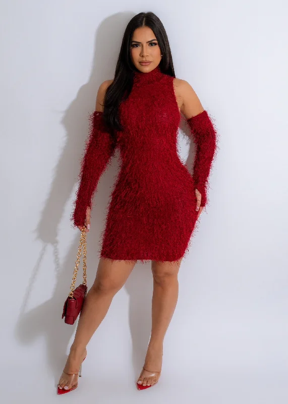 Ready For It Fur Mini Dress Set Red Cozy T-Shirt Mini Dress