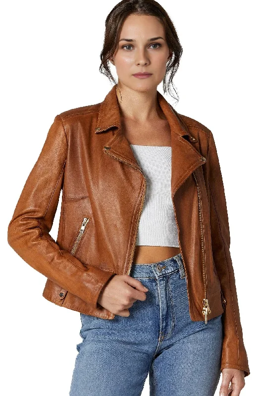 Roxanne Brown Stylish Collar Leather Jacket For Women Faux Fur Fabric Real Fur Fabric Shearling Fabric