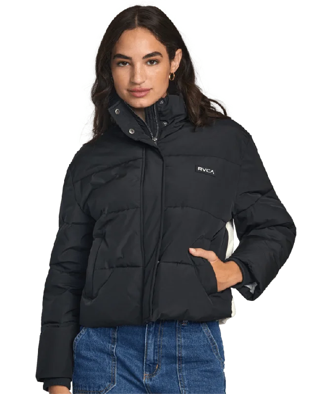 RVCA Women's Cloud Puffer Jacket RVCA Black Zip Front Button Front Snap Front