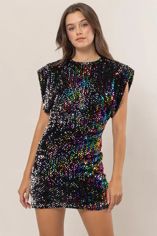 Sparkle The Night Away Multicolor Sequin Mini Dress Trendy Tie-Dye Mini Dress