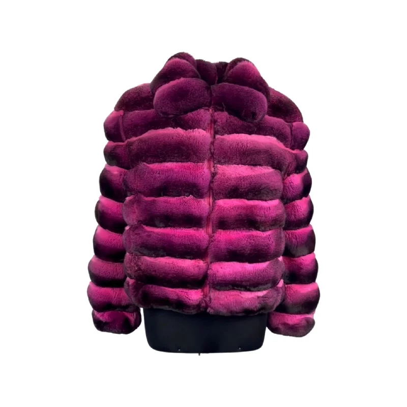 Women's Hot Pink Chinchilla Pilot Jacket Style # CNL - 6 Front Pockets Side Pockets Patch Pockets