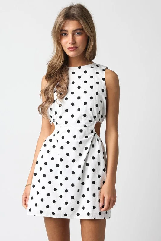 X Marks The Spot Polka Dot Mini Dress Trendy Button-Detail Mini Dress