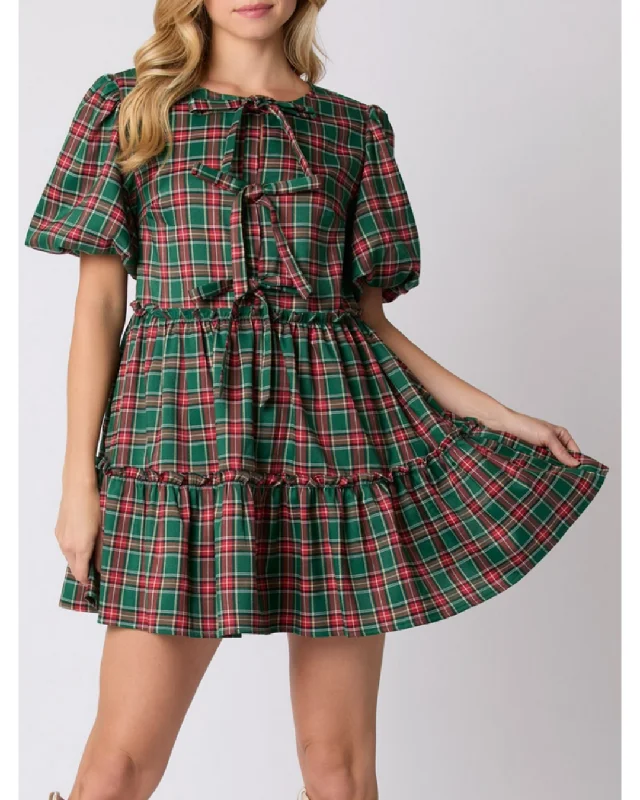 Zoe Plaid Mini Dress Green Multi Classic White Mini Dress