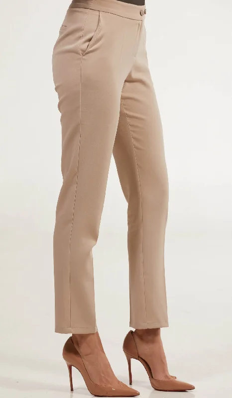 Alma Tailored Stretch Cigarette Pants - Nude Elegant Wool Trousers