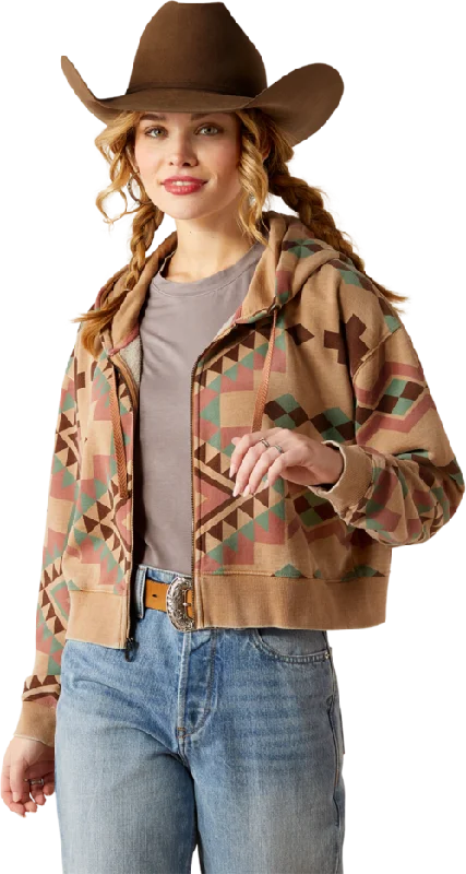 Ariat Women's Spark Geo Print Sunset Crop Hoodie Hoodie with Sequins Glamorous Eye-catching