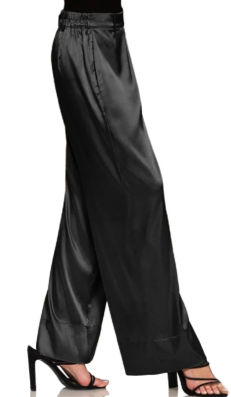 Eva Loose Stretch Wide Leg Silky Pants - Black Comfortable Cargo Pants