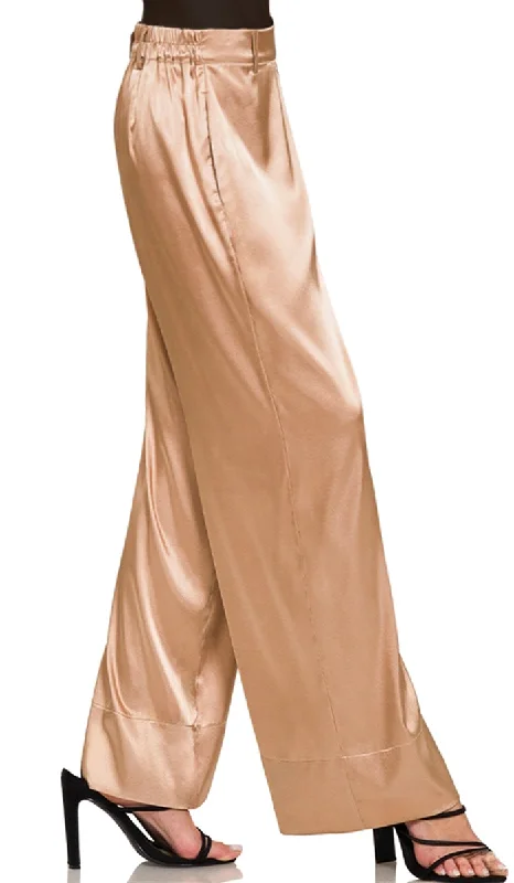 Eva Loose Stretch Wide Leg Silky Pants - Champagne Trendy Printed Pants